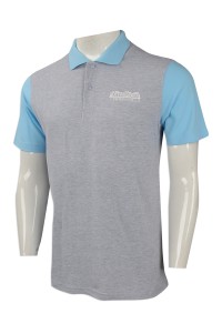 P986 網上訂購男裝短袖polo恤 設計撞色領polo恤 製作短袖polo恤供應商    淺灰色撞色粉藍色
